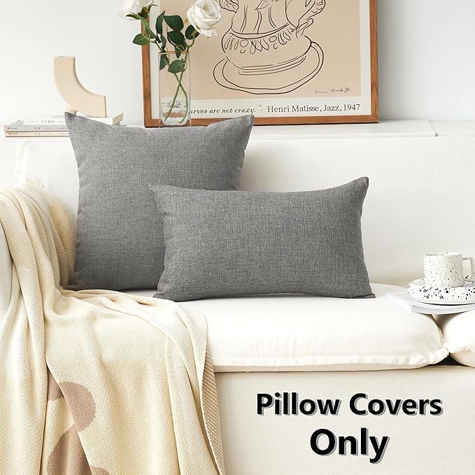 Home Brilliant 2 Pack Textured Linen Throw Pillow Covers Burlap Cushion Covers for Couch Bench Sofa, 20x20 inch(50cm), Dark Grey