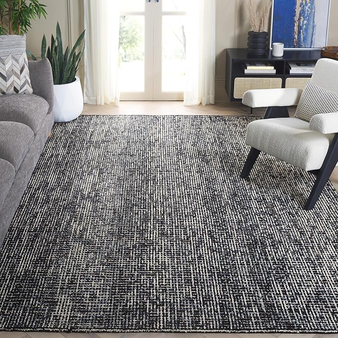 SAFAVIEH Area Rug 8x10 - Abstract Collection - Large - Black & Grey, Handmade Wool, Ideal for Living Room, Bedroom, Office, Dining Space (ABT468L)