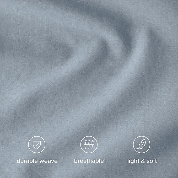 Bare Home 100% Organic Cotton Queen Sheet Set - Crisp Percale Weave - Lightweight & Breathable - Bedding Sheets & Pillowcases (Queen, Dusty Blue)