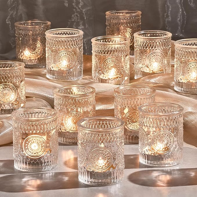 30 Pack Clear Glass Votive Candle Holders, Vintage Candle Holder Bulk, Tealight Candle Holders for Table Centerpieces, Home, Bridal Shower, Birthday, Christmas, Thanksgiving Party Table Decor