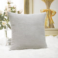 Home Brilliant Striped Soft Velvet Corduroy European Throw Pillow Sham for Sofa Euro Sham Cover for Bed Pillow Cover 26x26 Couch Bench, 26 inch (66x66cm), Light Grey