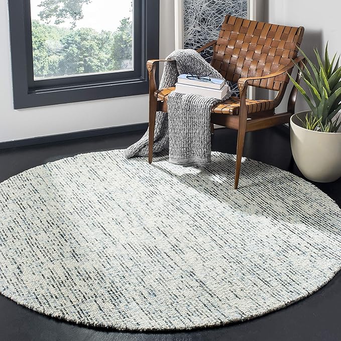SAFAVIEH Abstract Collection 6' Round Blue / Charcoal ABT468B Handmade Premium Wool Area Rug