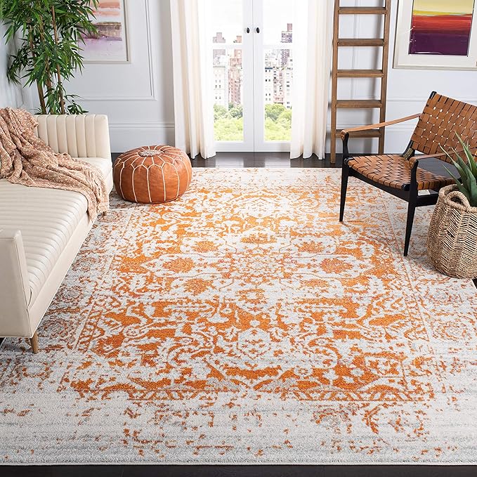 SAFAVIEH Madison Collection Accent Rug - 3' x 5', Orange & Ivory, Snowflake Medallion Distressed Design, Non-Shedding & Easy Care, Ideal for High Traffic Areas in Foyer, Living Room, Bedroom (MAD603P)