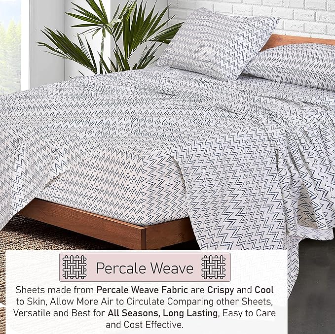 RUVANTI 100% Cotton Twin XL Sheet Sets, 3 Pieces, Soft & Breathable Percale Weave Bedding, Deep Pocket 16", Hotel Standard, Crisp Cool Feel, Durable, Perfect Size Floral Sheets, Chevron