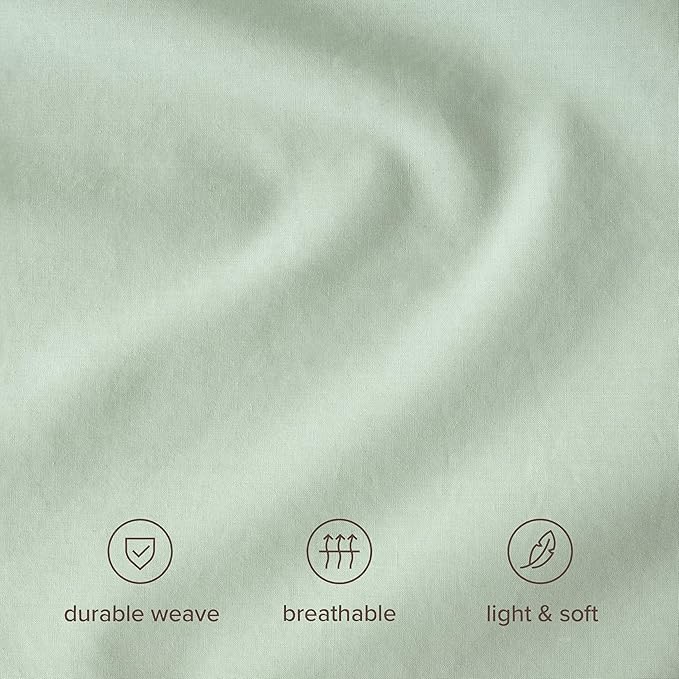 Bare Home 100% Organic Cotton Queen Sheet Set - Crisp Percale Weave - Lightweight & Breathable - Bedding Sheets & Pillowcases (Queen, Willow)