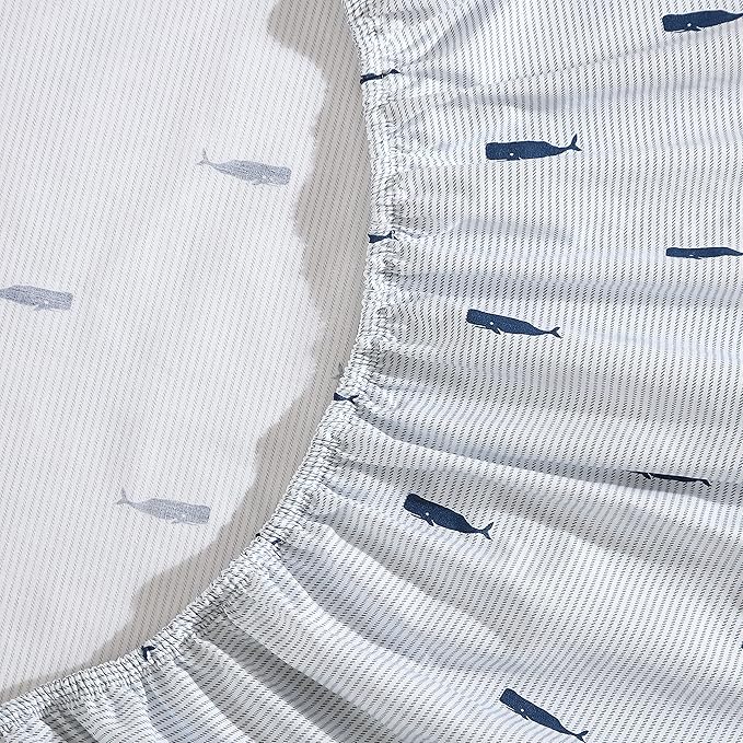 Nautica - King Size Sheets Set, Crisp & Tailored Cooling Sheets with a Smooth Cotton Percale Lightweight Feel - Bed Sheets with Matching Pillowcases & Fitted Sheet (Whale Stripe Blue)