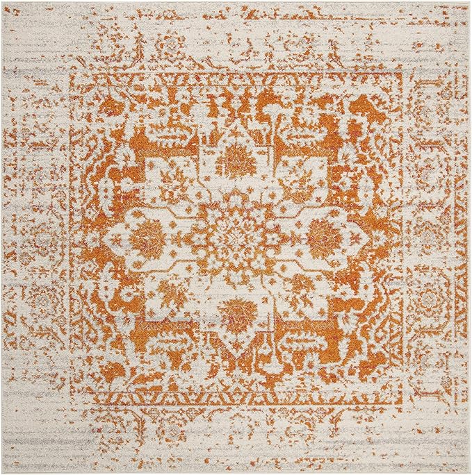 SAFAVIEH Madison Collection Area Rug - 8' Square, Orange & Ivory, Snowflake Medallion Distressed Design, Non-Shedding & Easy Care, Ideal for High Traffic Areas in Living Room, Bedroom (MAD603P)