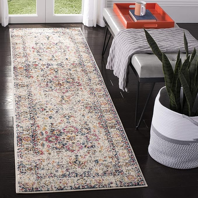 SAFAVIEH Madison Collection Runner Rug - 2'3" x 8', Purple Pink Fuchsia & Ivory, Boho Chic Distressed Design, Non-Shedding & Easy Cleaning, Ideal for Entryway, Front Door, Bathroom, Mudroom (MAD603R)