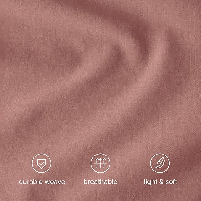 Bare Home 100% Organic Cotton Twin Sheet Set - Crisp Percale Weave - Lightweight & Breathable - Bedding Sheets & Pillowcases (Twin, Dusty Rose)