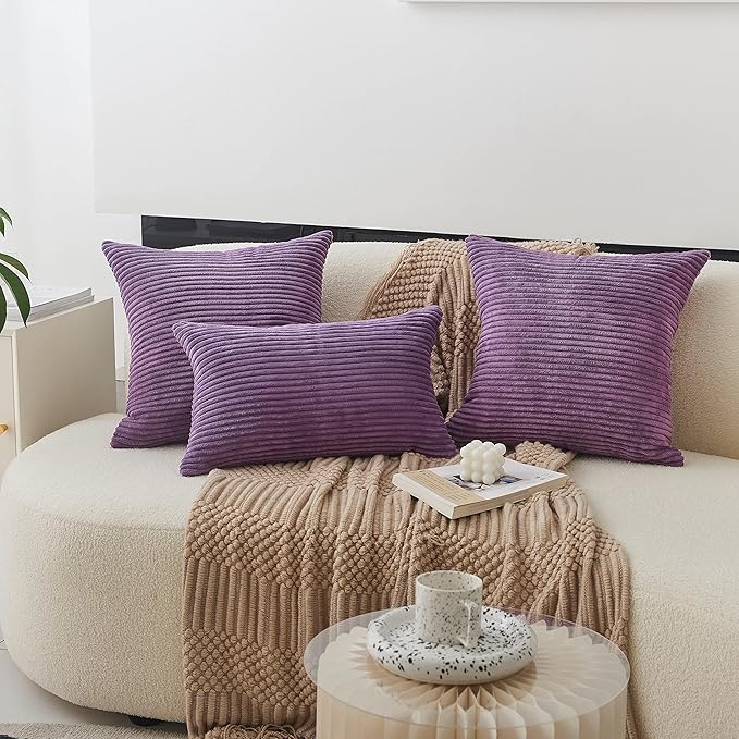 Home Brilliant 20x20 Throw Pillow Cover Soft Accent Pillow Cover Striped Plush Velvet Corduroy Cushion Case for Hanging Chair Patio Decor, 20 x 20 inch (50cm), Purple