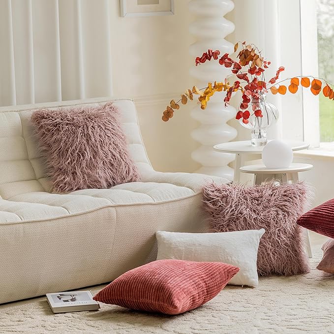 Home Brilliant Pillow Covers 24x24 Pillow Cases Throw Pillows Faux Fur Fuzzy Euro Sham for Patio Decor, 60cm x 60cm, Dusty Pink