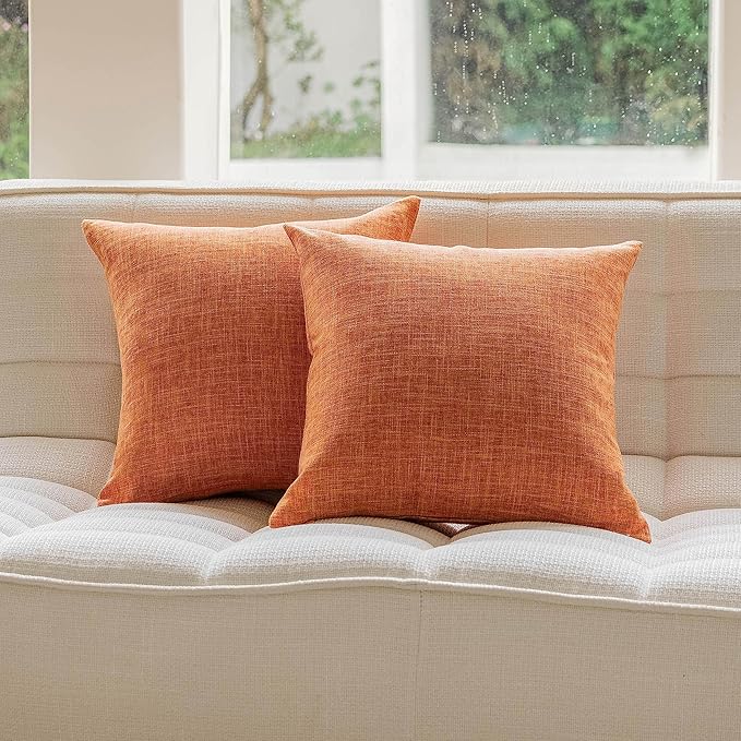 Home Brilliant Accent Pillow Covers 20x20 Set of 2 Burnt Orange Fall Throw Pillow Covers Rustic Farmhouse Decorations Throw Pillows for Couch Sofa Halloween Thanksgiving, 20 x 20 Inch, Orange