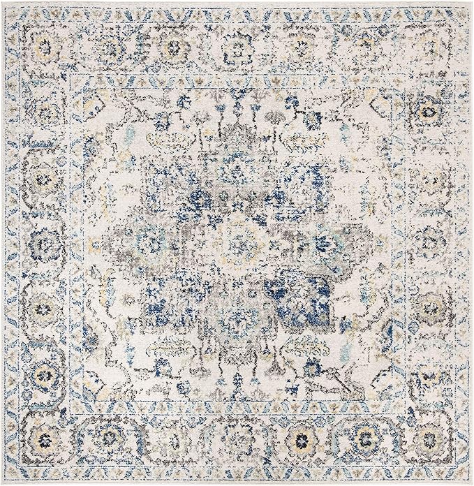 SAFAVIEH Madison Collection Area Rug - 9' Square, Grey & Ivory, Snowflake Medallion Distressed Design, Non-Shedding & Easy Care, Ideal for High Traffic Areas in Living Room, Bedroom (MAD603F)