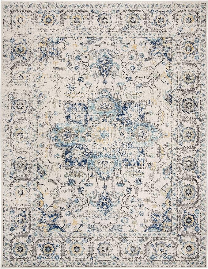 SAFAVIEH Madison Collection Area Rug - 10' x 14', Turquoise & Ivory, Snowflake Medallion Distressed Design, Non-Shedding & Easy Care, Ideal for High Traffic Areas in Living Room, Bedroom (MAD603K)