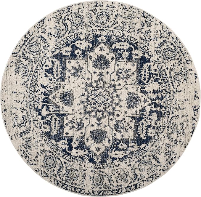 SAFAVIEH Madison Collection 10' Round Cream / Navy MAD603D Oriental Snowflake Medallion Distressed Non-Shedding Dining Room Entryway Foyer Living Room Bedroom Area Rug