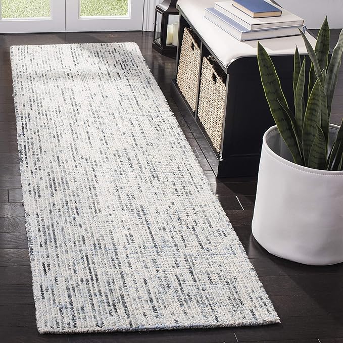 SAFAVIEH Abstract Collection Area Rug - 8' x 10', Blue & Charcoal, Handmade Wool, Ideal for High Traffic Areas in Living Room, Bedroom (ABT468B)