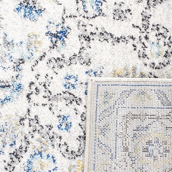 SAFAVIEH Madison Collection Area Rug - 9' Square, Turquoise & Ivory, Snowflake Medallion Distressed Design, Non-Shedding & Easy Care, Ideal for High Traffic Areas in Living Room, Bedroom (MAD603K)