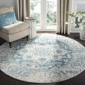 SAFAVIEH Madison Collection Area Rug - 4' Round, Teal & Ivory, Snowflake Medallion Distressed Design, Non-Shedding & Easy Care, Ideal for High Traffic Areas in Living Room, Bedroom (MAD603J)