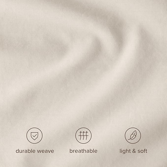 Bare Home 100% Organic Cotton Queen Sheet Set - Crisp Percale Weave - Lightweight & Breathable - Bedding Sheets & Pillowcases (Queen, French Beige)