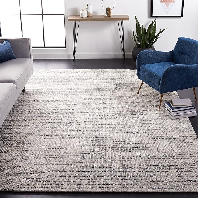 SAFAVIEH Abstract Collection Area Rug - 10' x 14', Grey & Ivory, Handmade Wool, Ideal for High Traffic Areas in Living Room, Bedroom (ABT468J)